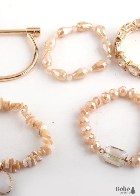 Boho Bracelet, RH Bracelet Set, Cubic Zircon Ball, Natural Stones Ball in Black and White
